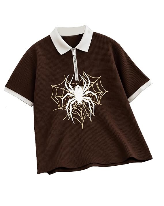 AUSK Men's Spider Graphic Printed Polo T-Shirt | Cotton Blend Textured Regular Fit Half Sleeve Zip Polo Neck Casual T-Shirt for Men - Image 2