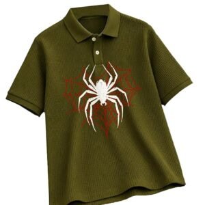AUSK Men's Spider Graphic Printed Polo T-Shirt | Cotton Blend Textured Regular Fit Half Sleeve Zip Polo Neck Casual T-Shirt for Men